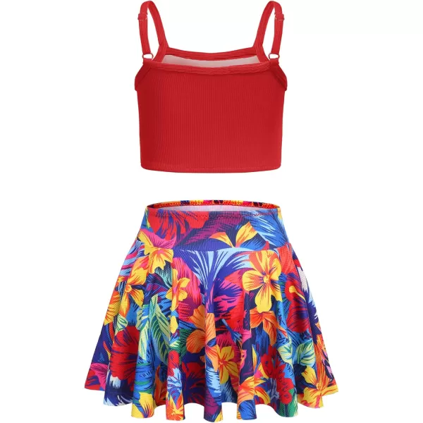 Arshiner Girls' 3Pcs Swimsuits Bikini Bathing Suit Beach Surf Floral Tankini Swimwear