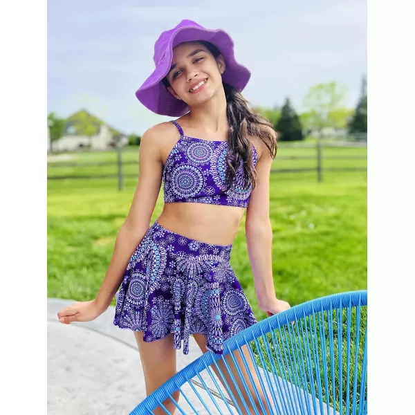 Arshiner Girls' 3Pcs Swimsuits Bikini Bathing Suit Beach Surf Floral Tankini Swimwear