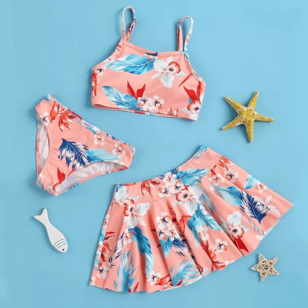 Arshiner Girls' 3Pcs Swimsuits Bikini Bathing Suit Beach Surf Floral Tankini Swimwear