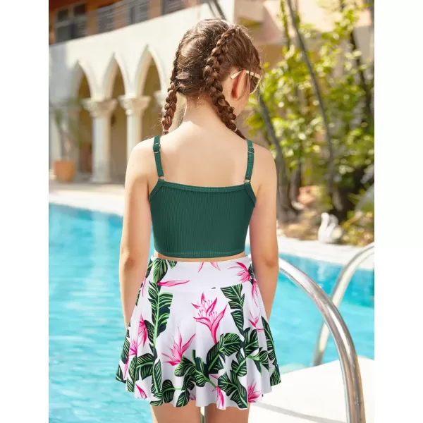 Arshiner Girls' 3Pcs Swimsuits Bikini Bathing Suit Beach Surf Floral Tankini Swimwear