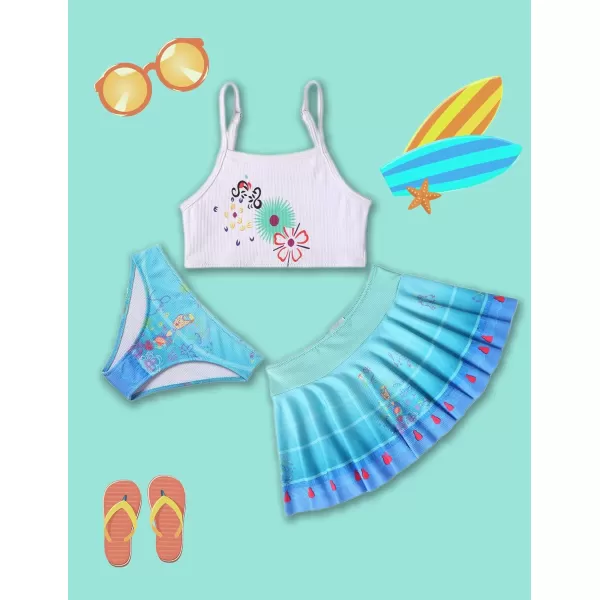 Arshiner Girls' 3Pcs Swimsuits Bikini Bathing Suit Beach Surf Floral Tankini Swimwear