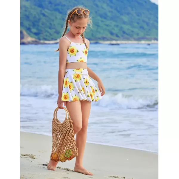 Arshiner Girls' 3Pcs Swimsuits Bikini Bathing Suit Beach Surf Floral Tankini Swimwear