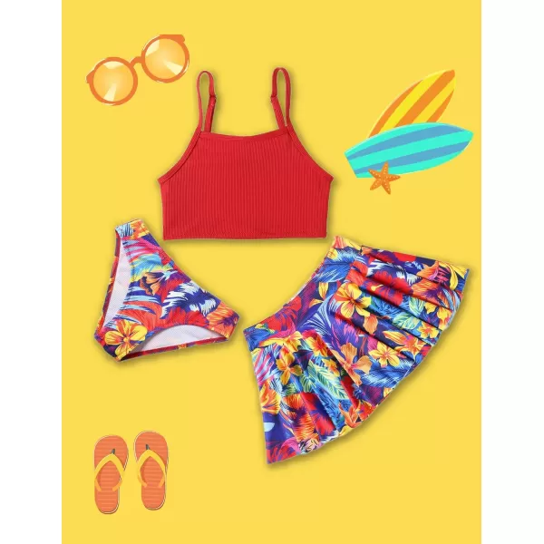Arshiner Girls' 3Pcs Swimsuits Bikini Bathing Suit Beach Surf Floral Tankini Swimwear