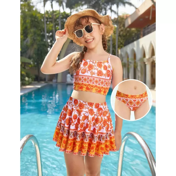 Arshiner Girls' 3Pcs Swimsuits Bikini Bathing Suit Beach Surf Floral Tankini Swimwear