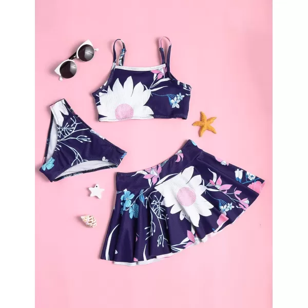 Arshiner Girls' 3Pcs Swimsuits Bikini Bathing Suit Beach Surf Floral Tankini Swimwear