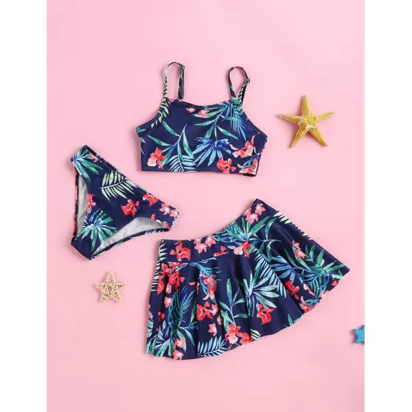 Arshiner Girls' 3Pcs Swimsuits Bikini Bathing Suit Beach Surf Floral Tankini Swimwear