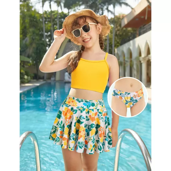 Arshiner Girls' 3Pcs Swimsuits Bikini Bathing Suit Beach Surf Floral Tankini Swimwear