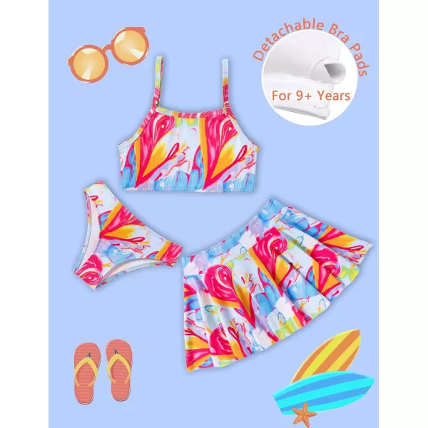 Arshiner Girls' 3Pcs Swimsuits Bikini Bathing Suit Beach Surf Floral Tankini Swimwear
