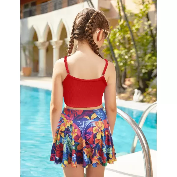 Arshiner Girls' 3Pcs Swimsuits Bikini Bathing Suit Beach Surf Floral Tankini Swimwear