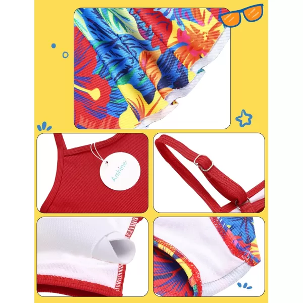 Arshiner Girls' 3Pcs Swimsuits Bikini Bathing Suit Beach Surf Floral Tankini Swimwear