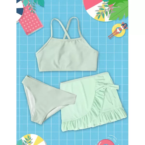 Arshiner Girls Bathing Suits 3 Piece Swimsuit with Cover Up Skirt Beach Surf Floral Tankini Swimwear for 5-14 Years