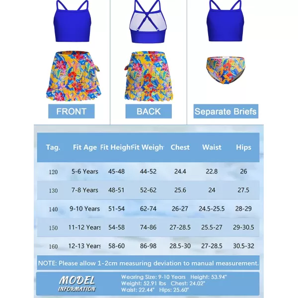 Arshiner Girls Bathing Suits 3 Piece Swimsuit with Cover Up Skirt Beach Surf Floral Tankini Swimwear for 5-14 Years