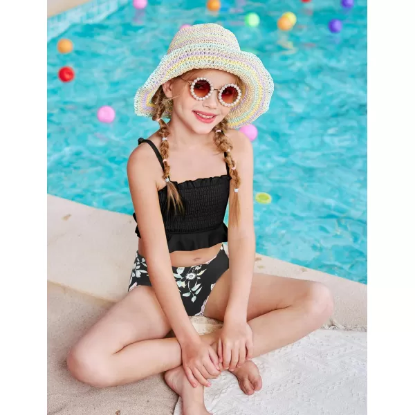 Arshiner Girls Bikini 2 Piece Swimsuit Shirred Bathing Suit Swimwear
