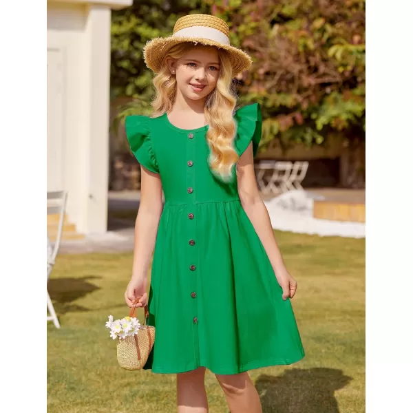 Arshiner Girls Dress Flutter Sleeve A-Line Button Down Sundress Casual Midi Dresses for 4-12 Years Kids