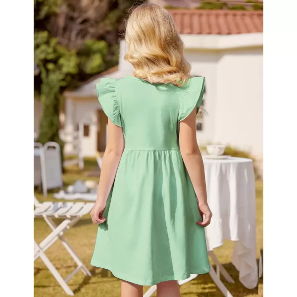 Arshiner Girls Dress Flutter Sleeve A-Line Button Down Sundress Casual Midi Dresses for 4-12 Years Kids