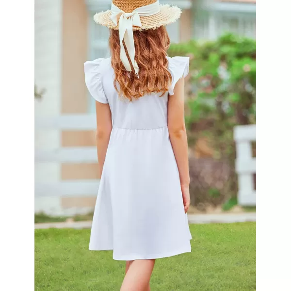 Arshiner Girls Dress Flutter Sleeve A-Line Button Down Sundress Casual Midi Dresses for 4-12 Years Kids
