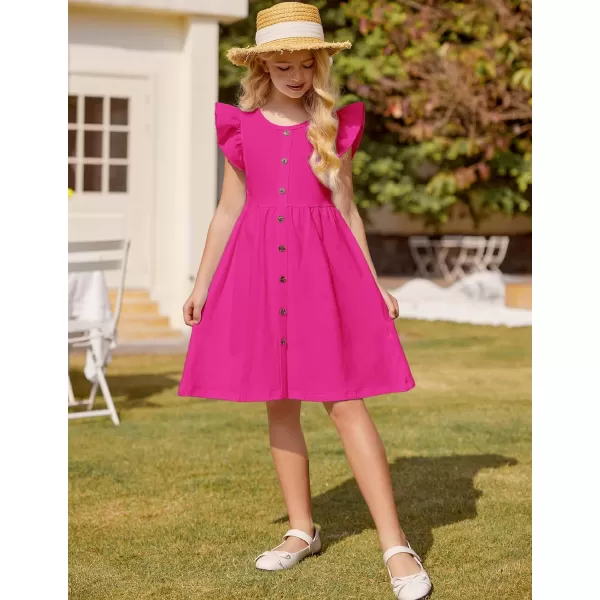 Arshiner Girls Dress Flutter Sleeve A-Line Button Down Sundress Casual Midi Dresses for 4-12 Years Kids