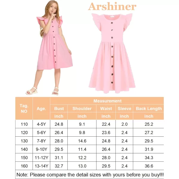 Arshiner Girls Dress Flutter Sleeve A-Line Button Down Sundress Casual Midi Dresses for 4-12 Years Kids