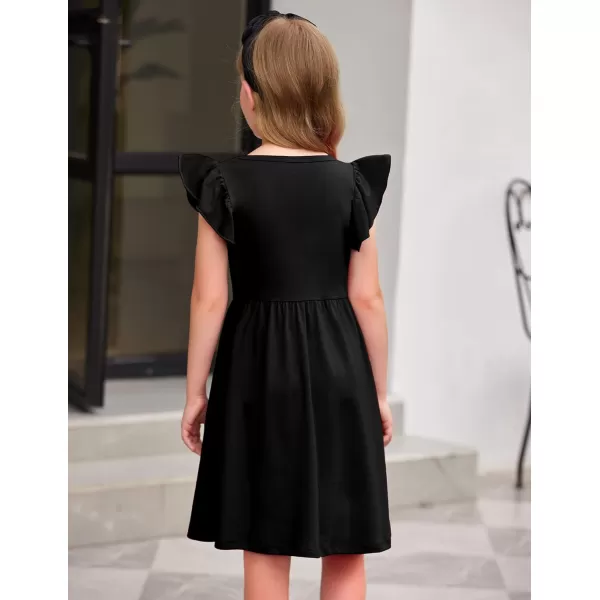 Arshiner Girls Dress Flutter Sleeve A-Line Button Down Sundress Casual Midi Dresses for 4-12 Years Kids