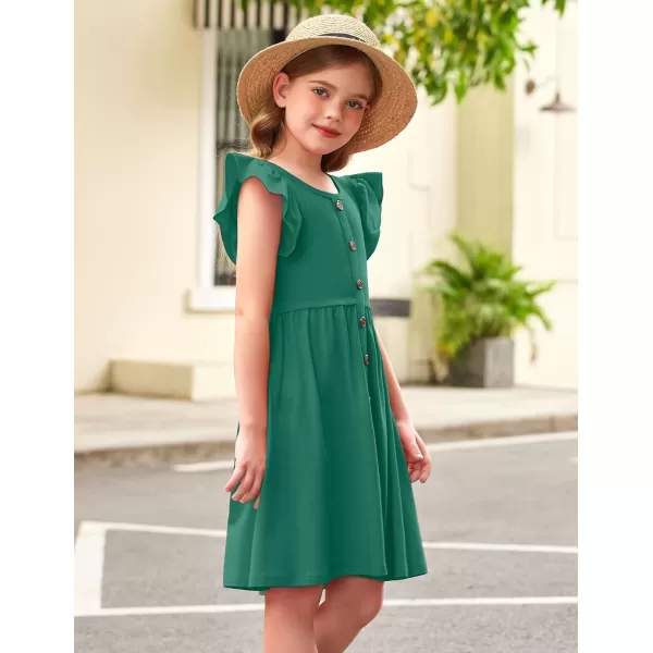 Arshiner Girls Dress Flutter Sleeve A-Line Button Down Sundress Casual Midi Dresses for 4-12 Years Kids