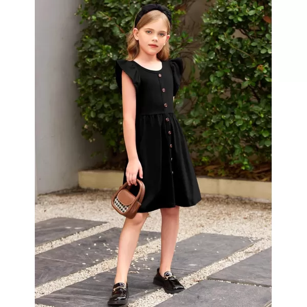 Arshiner Girls Dress Flutter Sleeve A-Line Button Down Sundress Casual Midi Dresses for 4-12 Years Kids