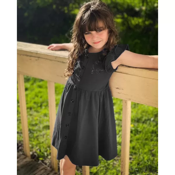 Arshiner Girls Dress Flutter Sleeve A-Line Button Down Sundress Casual Midi Dresses for 4-12 Years Kids
