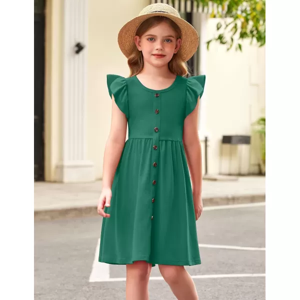 Arshiner Girls Dress Flutter Sleeve A-Line Button Down Sundress Casual Midi Dresses for 4-12 Years Kids