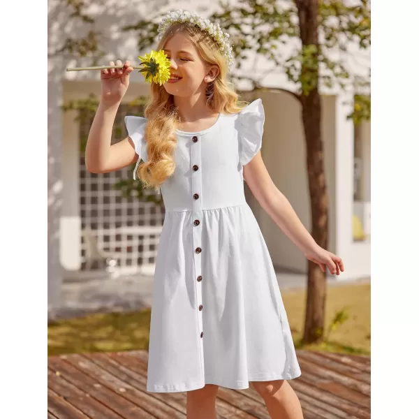 Arshiner Girls Dress Flutter Sleeve A-Line Button Down Sundress Casual Midi Dresses for 4-12 Years Kids