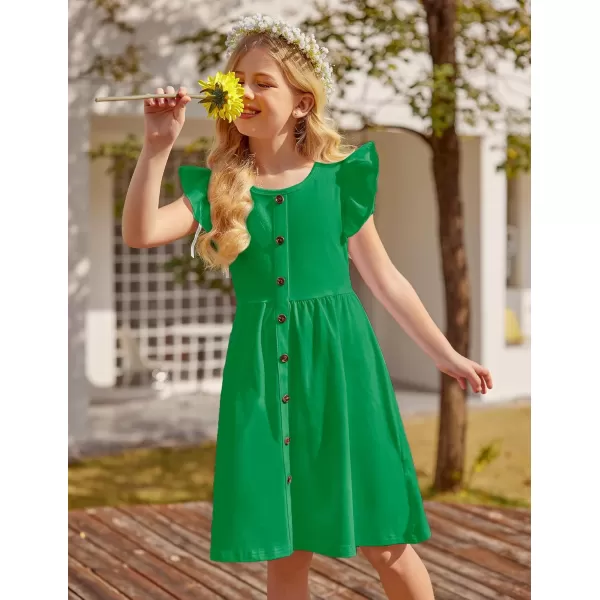 Arshiner Girls Dress Flutter Sleeve A-Line Button Down Sundress Casual Midi Dresses for 4-12 Years Kids