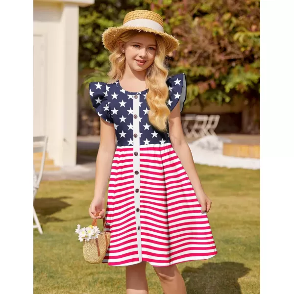 Arshiner Girls Dress Flutter Sleeve A-Line Button Down Sundress Casual Midi Dresses for 4-12 Years Kids