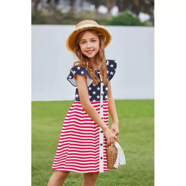 Arshiner Girls Dress Flutter Sleeve A-Line Button Down Sundress Casual Midi Dresses for 4-12 Years Kids