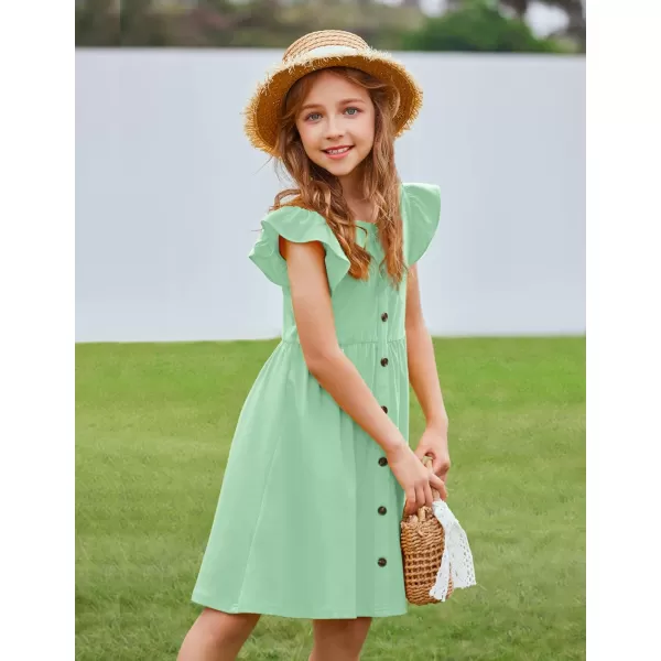 Arshiner Girls Dress Flutter Sleeve A-Line Button Down Sundress Casual Midi Dresses for 4-12 Years Kids