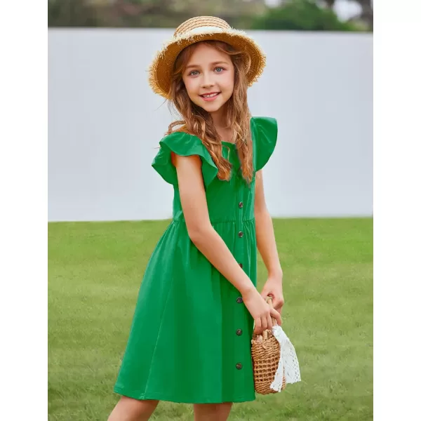 Arshiner Girls Dress Flutter Sleeve A-Line Button Down Sundress Casual Midi Dresses for 4-12 Years Kids