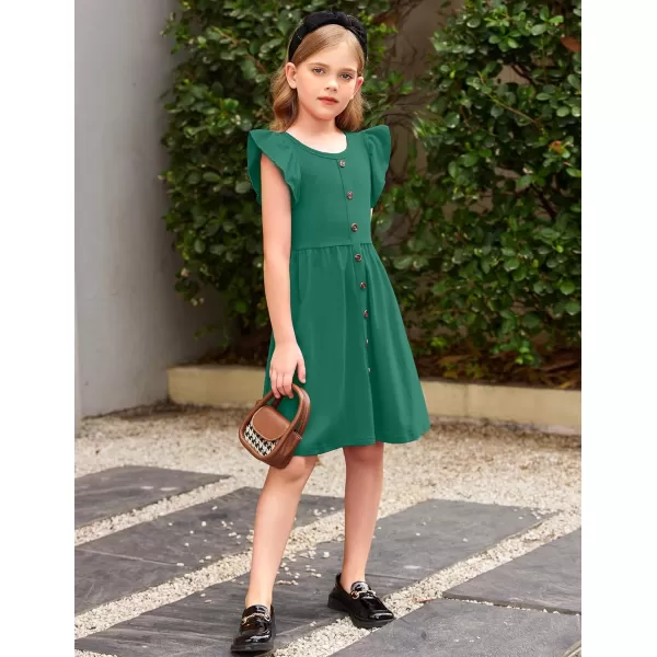 Arshiner Girls Dress Flutter Sleeve A-Line Button Down Sundress Casual Midi Dresses for 4-12 Years Kids