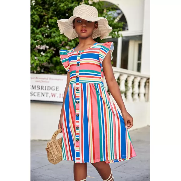 Arshiner Girls Dress Flutter Sleeve A-Line Button Down Sundress Casual Midi Dresses for 4-12 Years Kids