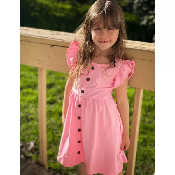 Arshiner Girls Dress Flutter Sleeve A-Line Button Down Sundress Casual Midi Dresses for 4-12 Years Kids
