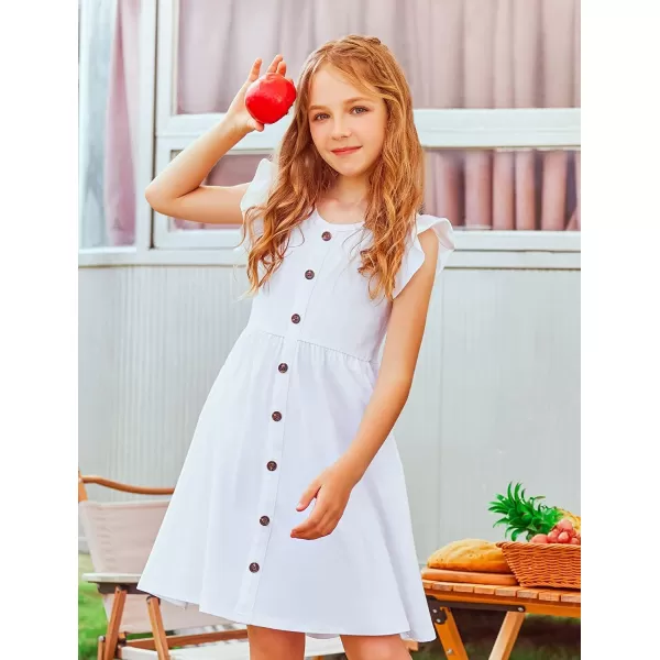 Arshiner Girls Dress Flutter Sleeve A-Line Button Down Sundress Casual Midi Dresses for 4-12 Years Kids