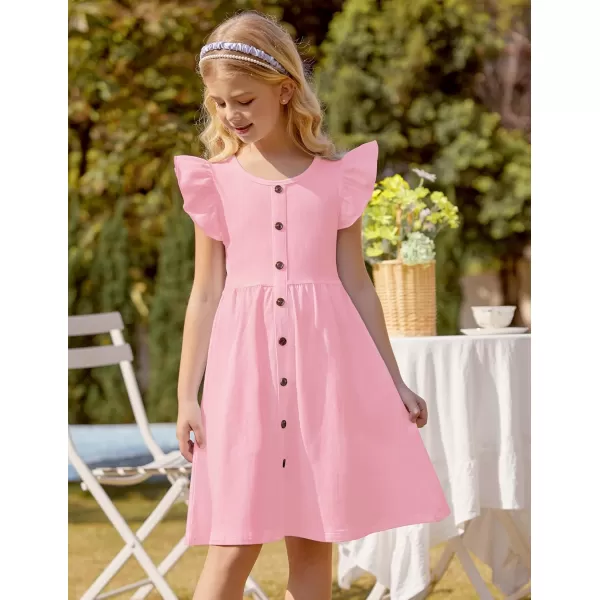 Arshiner Girls Dress Flutter Sleeve A-Line Button Down Sundress Casual Midi Dresses for 4-12 Years Kids