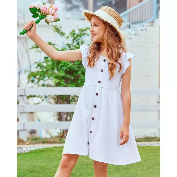 Arshiner Girls Dress Flutter Sleeve A-Line Button Down Sundress Casual Midi Dresses for 4-12 Years Kids