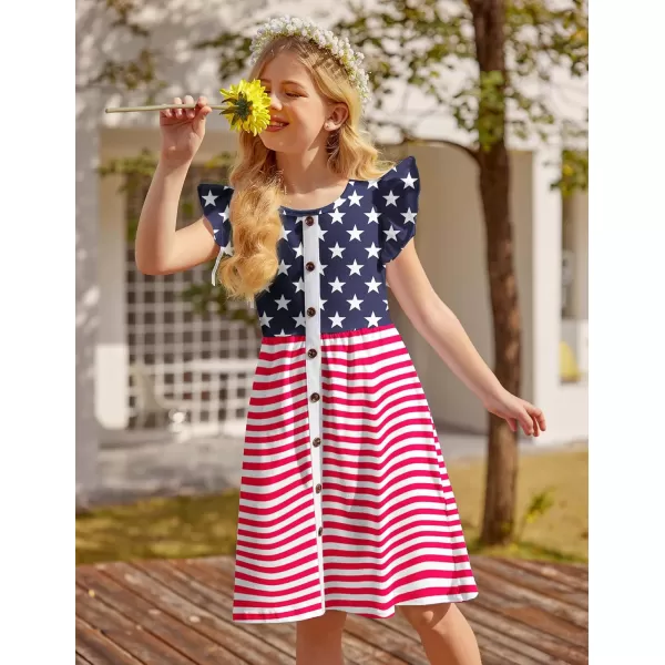 Arshiner Girls Dress Flutter Sleeve A-Line Button Down Sundress Casual Midi Dresses for 4-12 Years Kids