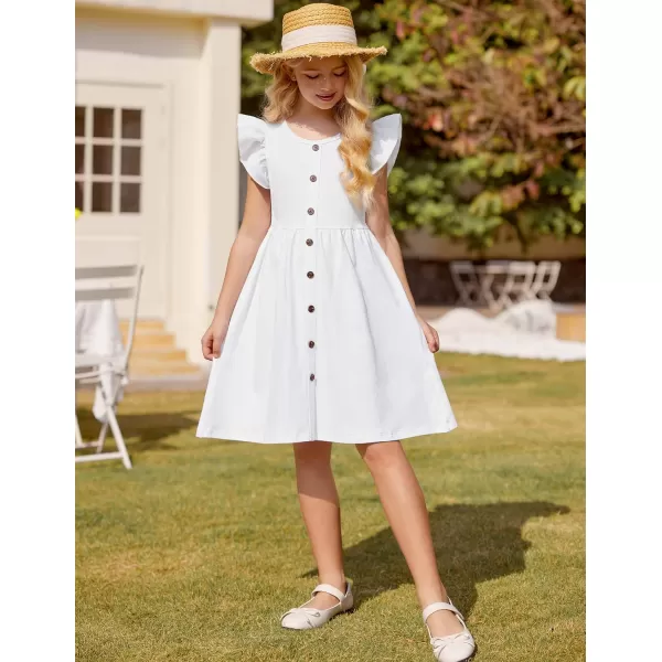 Arshiner Girls Dress Flutter Sleeve A-Line Button Down Sundress Casual Midi Dresses for 4-12 Years Kids