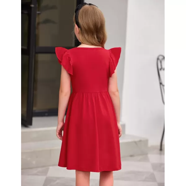 Arshiner Girls Dress Flutter Sleeve A-Line Button Down Sundress Casual Midi Dresses for 4-12 Years Kids
