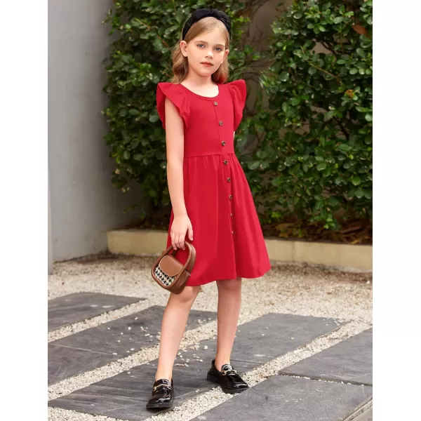 Arshiner Girls Dress Flutter Sleeve A-Line Button Down Sundress Casual Midi Dresses for 4-12 Years Kids