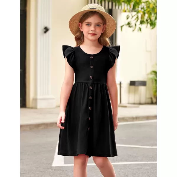 Arshiner Girls Dress Flutter Sleeve A-Line Button Down Sundress Casual Midi Dresses for 4-12 Years Kids