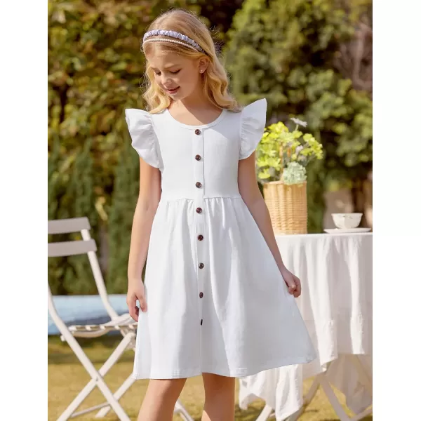 Arshiner Girls Dress Flutter Sleeve A-Line Button Down Sundress Casual Midi Dresses for 4-12 Years Kids