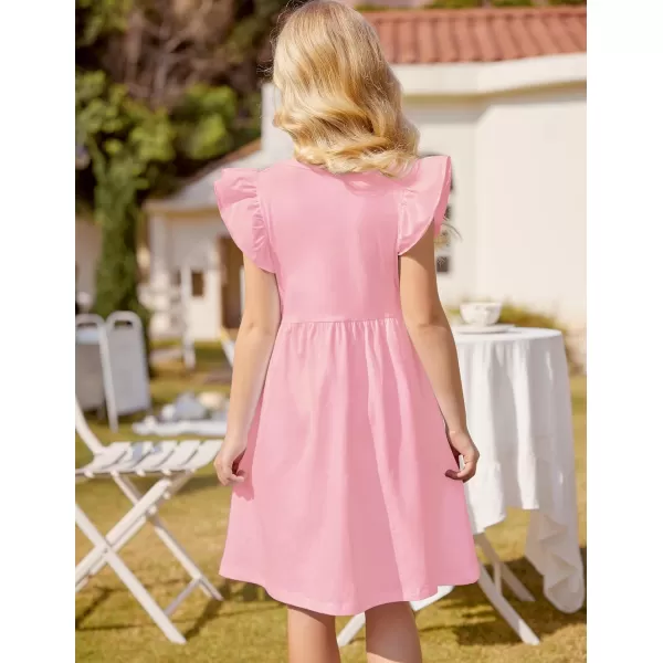 Arshiner Girls Dress Flutter Sleeve A-Line Button Down Sundress Casual Midi Dresses for 4-12 Years Kids