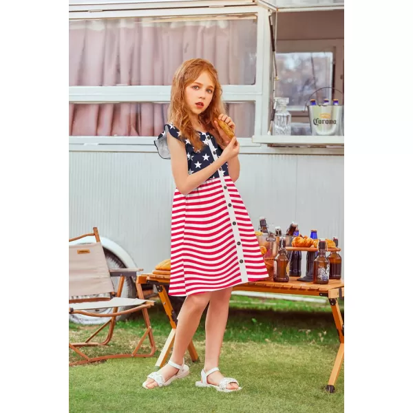 Arshiner Girls Dress Flutter Sleeve A-Line Button Down Sundress Casual Midi Dresses for 4-12 Years Kids