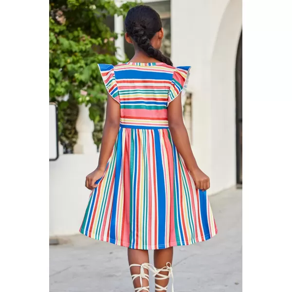 Arshiner Girls Dress Flutter Sleeve A-Line Button Down Sundress Casual Midi Dresses for 4-12 Years Kids