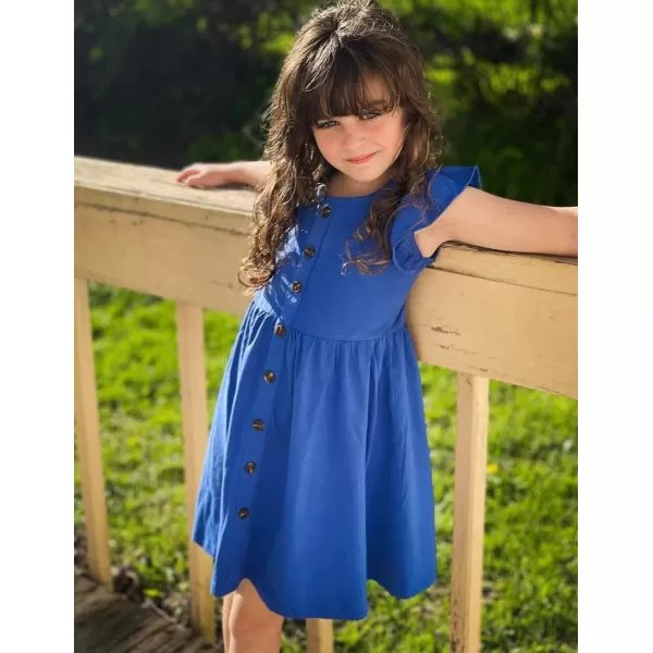 Arshiner Girls Dress Flutter Sleeve A-Line Button Down Sundress Casual Midi Dresses for 4-12 Years Kids