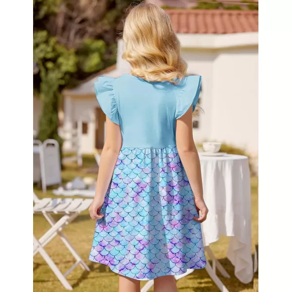 Arshiner Girls Dress Flutter Sleeve A-Line Button Down Sundress Casual Midi Dresses for 4-12 Years Kids